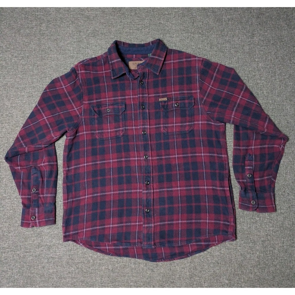 Orvis Perfect Flannel Shirt Mens Sz Large Heavy Cotton Tartan Plaid Red / Blue